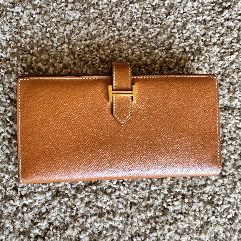 Hermes Long Bifold Bearn Wallet with Gold Hardware